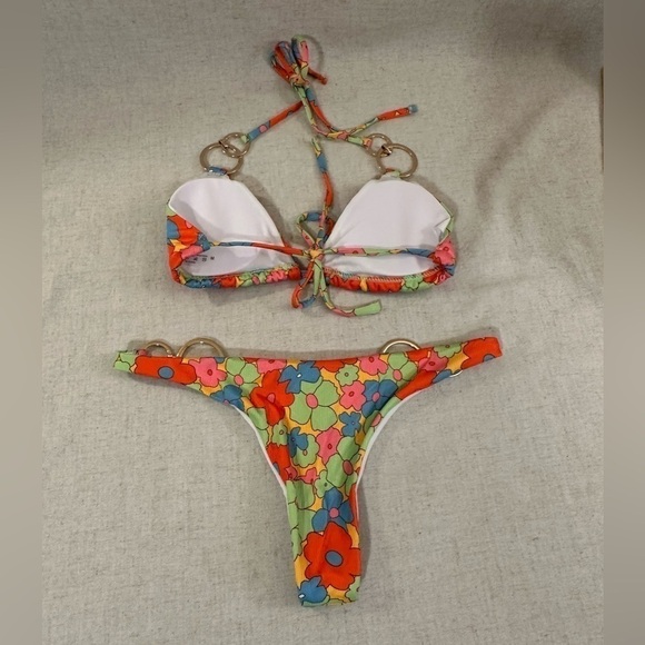 Floral Print String Bikini COLORFUL Size M - Picture 5 of 5
